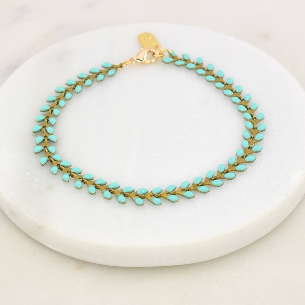 New USA made enamel turquoise leaf necklace bracelet earring set Western boho - Picture 6 of 6